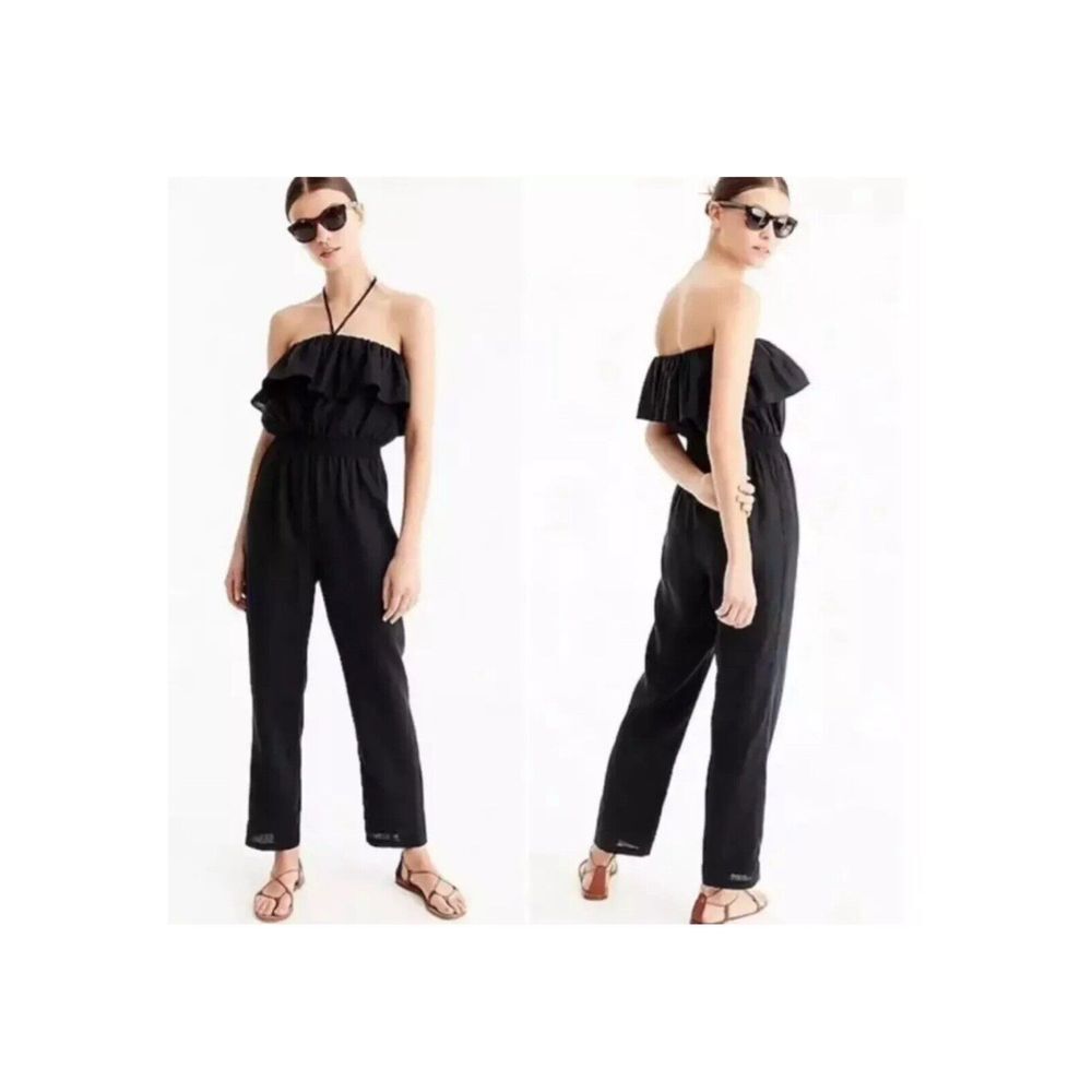 J.Crew Linen Ruffle‎ Jumpsuit Convertible Strapless Halter Black Size 3XS